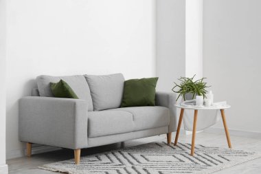 Oturma odasının içi kanepe, masa ve aloe dolu.