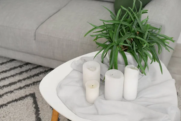 Aloe with candles on table in living room