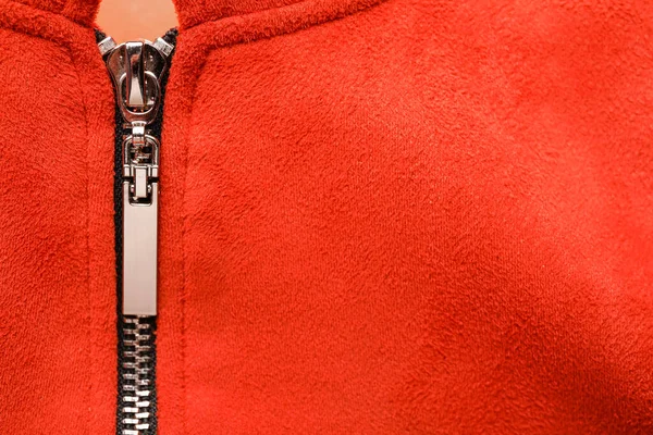 Metal Zipper Red Clothes Closeup — Stock Photo, Image