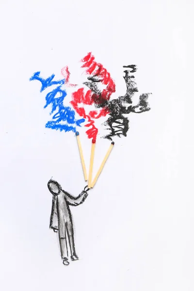 Drawing with matches on white background. Polyamory concept