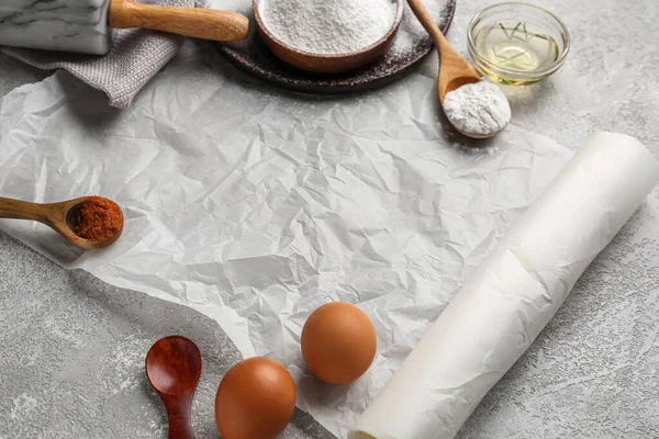Baking Paper Kitchen Supplies Ingredients Grunge Background — Stock Photo, Image