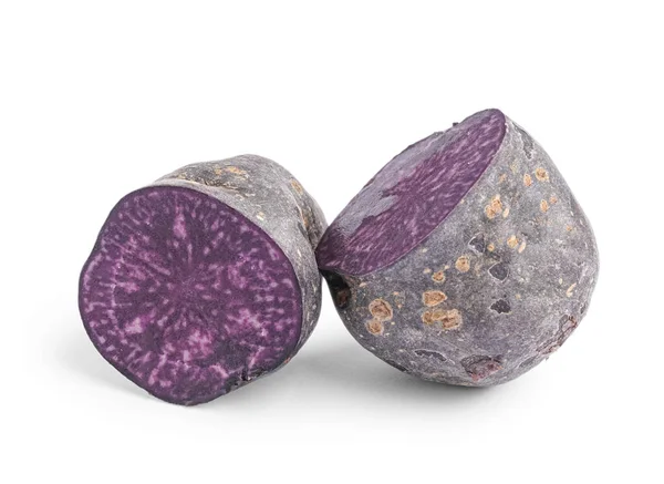 Cut Raw Purple Potato White Background — Stock Photo, Image