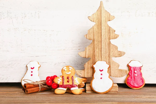 Composition Tasty Christmas Cookies Decor Wooden Table — Stock Photo, Image