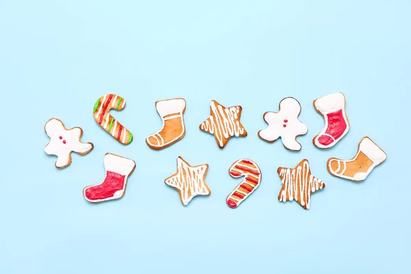 Set Different Christmas Cookies Color Background — Stock Photo, Image