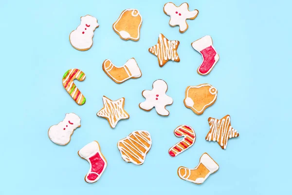 Set Different Christmas Cookies Color Background — Stock Photo, Image
