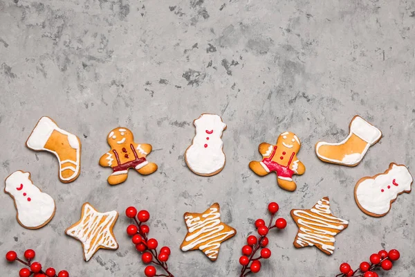 Composition Different Christmas Cookies Decor Grunge Background — Stock Photo, Image