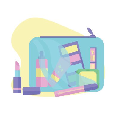 Beyaz arka planda makyaj sanatçılarının dekoratif kozmetik ürünleri ve aksesuarları