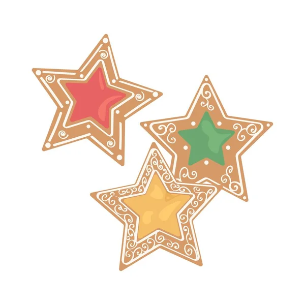 Christmas Gingerbread Cookies Shape Stars White Background — Stock Vector