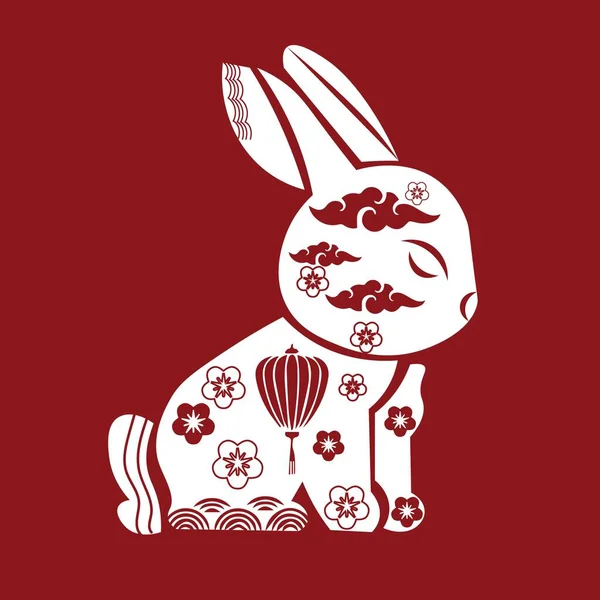 Capodanno Cinese Coniglietto Sfondo Rosso — Vettoriale Stock