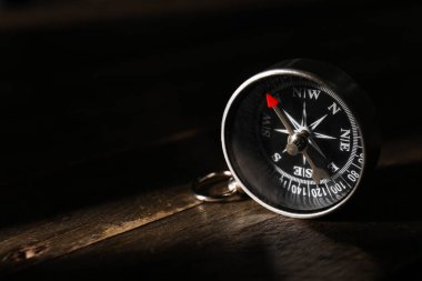 Koyu ahşap arkaplanda pusula