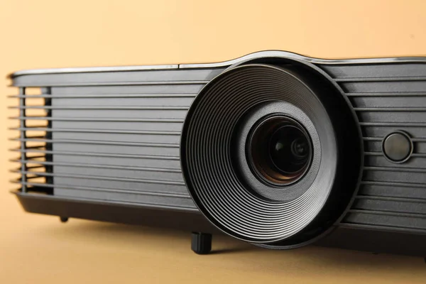 Black Video Projector Beige Background Closeup — Stock Photo, Image
