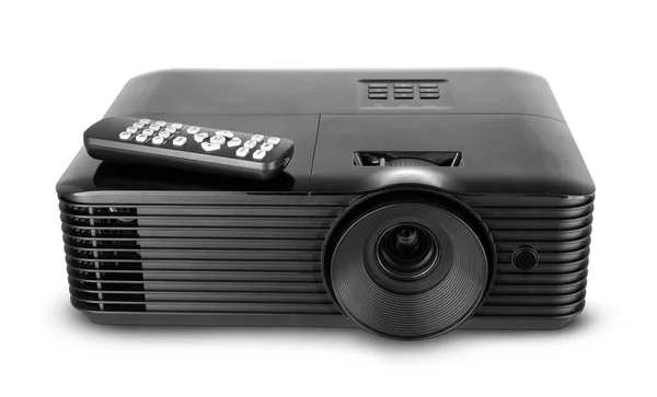 Black Video Projector Remote Control White Background — Stock Photo, Image