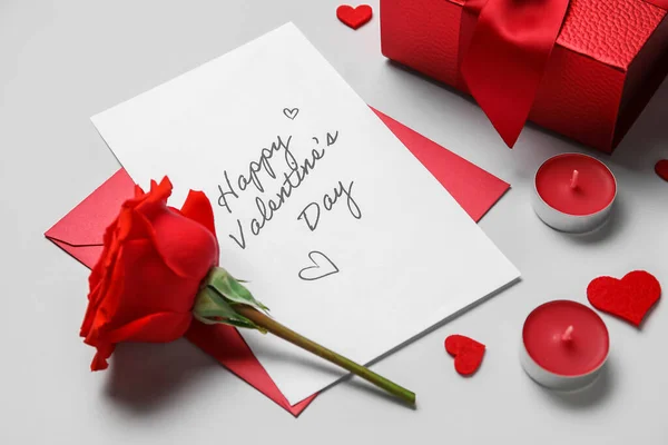 Lettera Con Testo Buon Giorno Valentino Rosa Candele Regalo Sfondo — Foto Stock