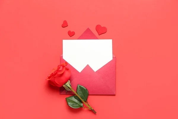 Blank Letter Rose Hearts Red Background Valentine Day Celebration — Stock Photo, Image