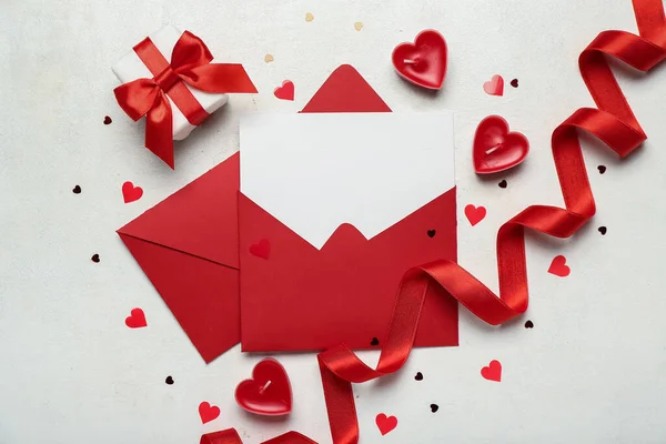 Blank Letter Gift Hearts White Background Valentine Day Celebration — Stock Photo, Image