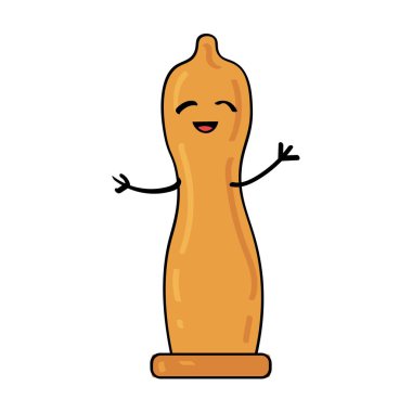 Beyaz arka planda komik sarı prezervatif