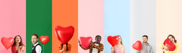 Набір Людей Кулями Формі Серця Кольоровому Фоні День Святого Валентина — стокове фото