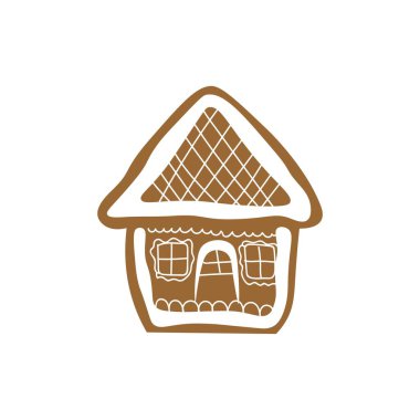 Beyaz arka planda ev şeklinde lezzetli bir Noel kurabiyesi.