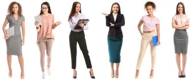 Beyaz arka planda güzel iş kadınlarının koleksiyonu