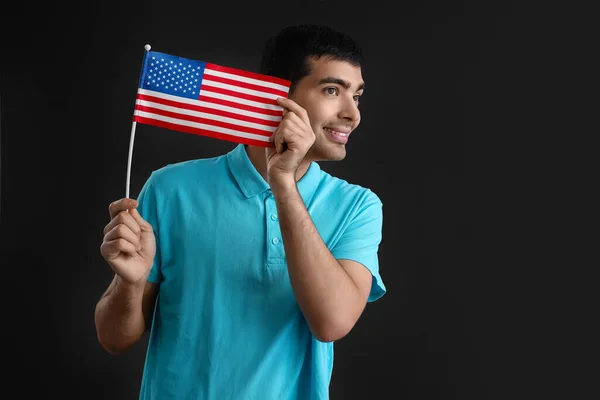 Young Man Usa Flag Black Background — Stock Photo, Image
