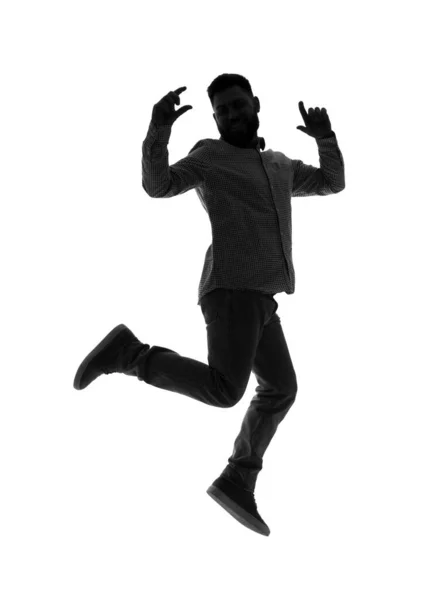 Silhouette Young Man Dancing White Background — Stock Photo, Image