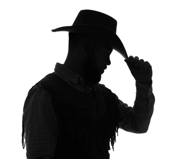 Silhouette Cowboy White Background Closeup — Stock Photo, Image