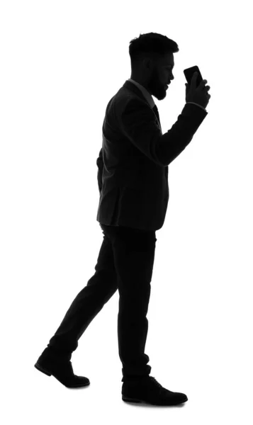 Silhouette Businessman Mobile Phone White Background — Stock Photo, Image