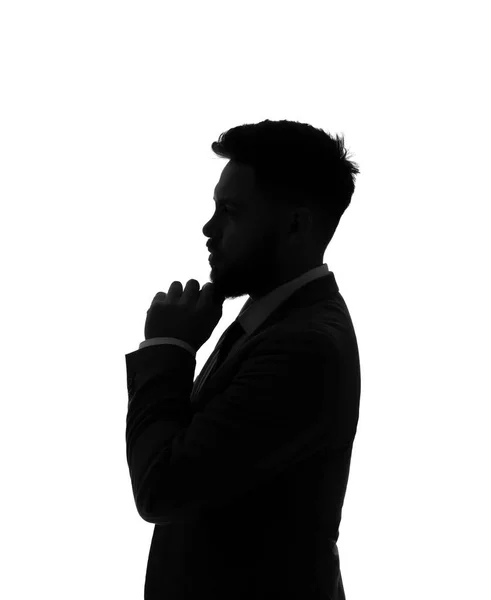 Silhouette Thoughtful Businessman White Background — Stock Photo, Image