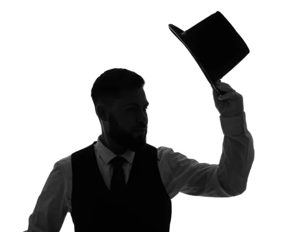 Silhouette Male Magician Hat White Background — Stock Photo, Image