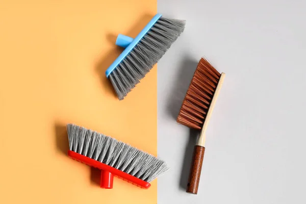 Different Cleaning Brushes Color Background — Stock Photo, Image
