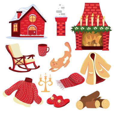 Beyaz arkaplanda kış ögeleri kümesi