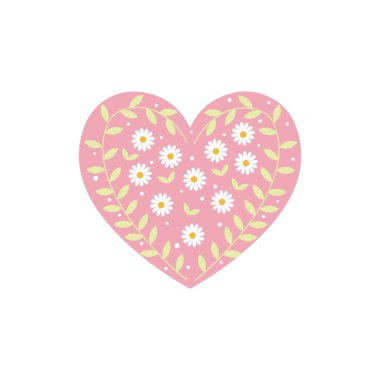 Beyaz arka planda çiçek dekoru olan güzel bir kalp şekli