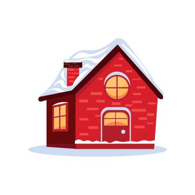 Beyaz arka planda karlı kırmızı ev