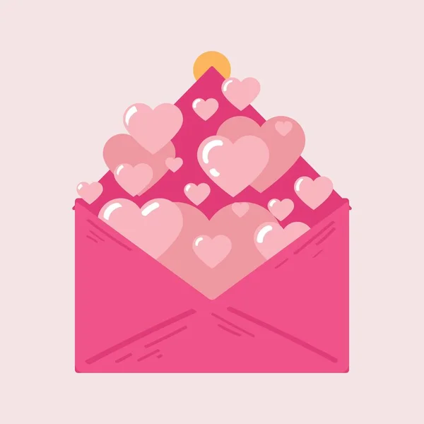 Otevřít Obálku Mnoha Srdci Světle Růžovém Pozadí — Stockový vektor