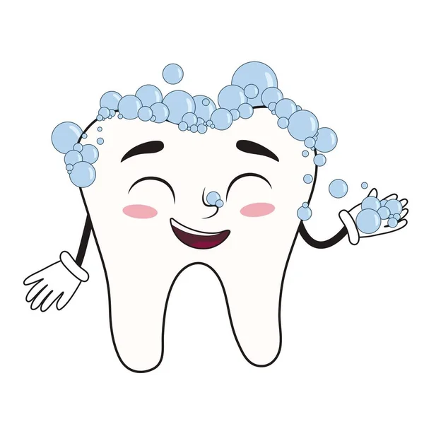 白い背景に歯磨き粉の泡と幸せな歯 — ストックベクタ