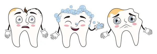 Üzücü Dişler Güzel Dişler Beyaz Arka Planda Baloncuklar Ulusal Diş — Stok Vektör