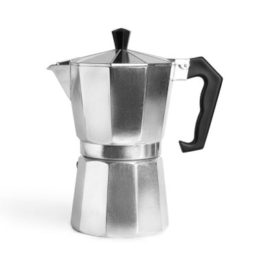 Gayzer kahve makinesi beyaz arka plan üzerinde