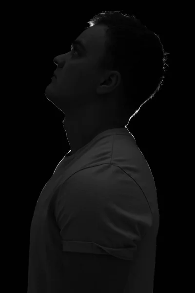 Silhouette Young Man Black Background — Stock Photo, Image