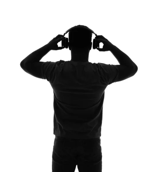 Silhouette Young Man Headphones White Background — Stock Photo, Image
