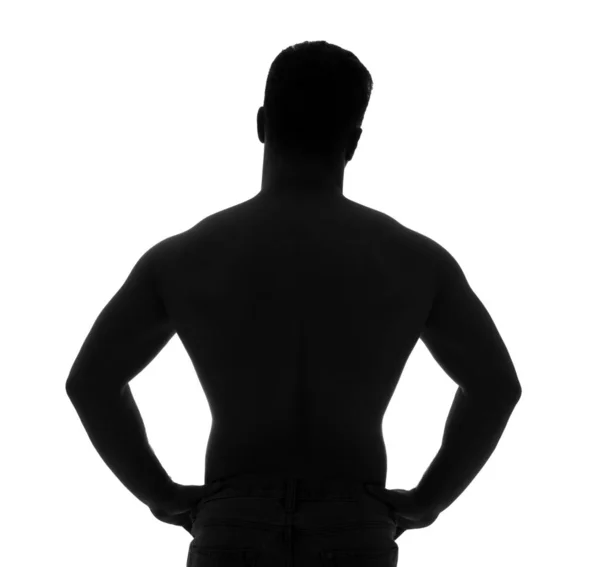 Silhouette Muscular Young Man White Background — Stock Photo, Image