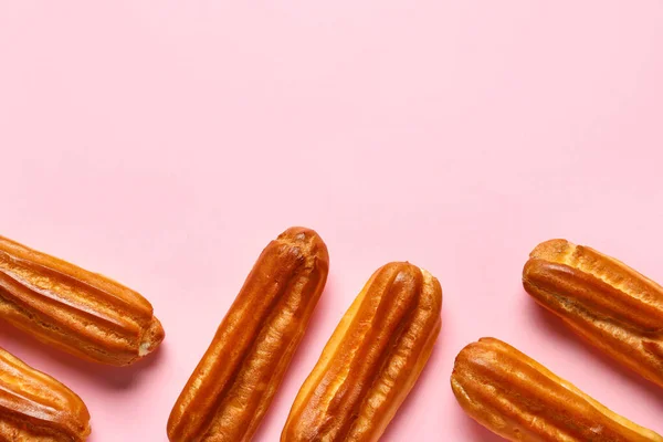 Sweet Eclairs Pink Background — Stock Photo, Image