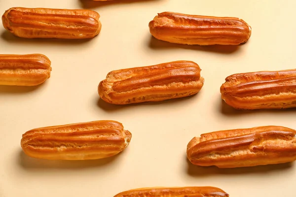 Tasty Sweet Eclairs Color Background — Stock Photo, Image