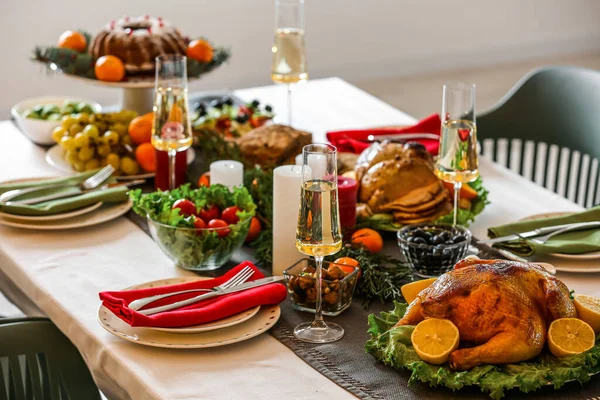 Different Tasty Dishes Christmas Dinner Table — Stock Photo, Image