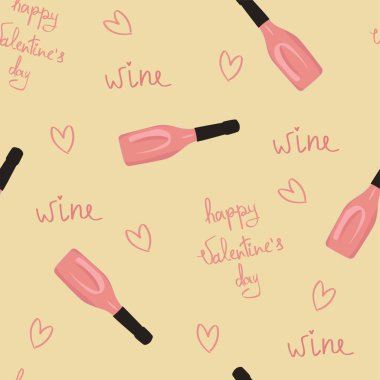 Sevgililer Günü için şenlik şablonu, bir şişe şarapla.