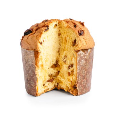 Beyaz arkaplanda Panettone 'u kes