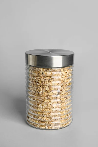 Glass Jar Oatmeal White Background — Stock Photo, Image