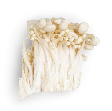 Beyaz arka planda izole edilmiş taze enoki mantarları