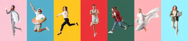 Set Jumping People Color Background — Stock Photo, Image
