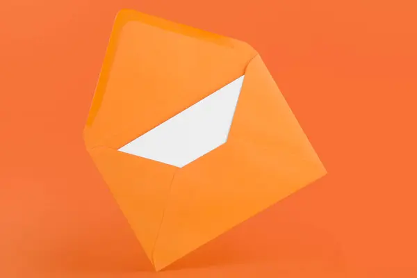Paper Envelope Card Orange Background — Stock Photo, Image