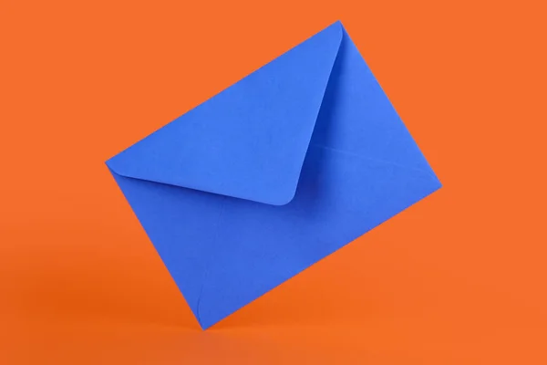 Blue Paper Envelope Orange Background — Stock Photo, Image
